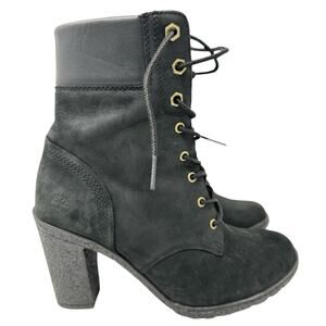 Timberland Glancy Women's 6.5 Heeled Boot Black Nubuck Lace Up